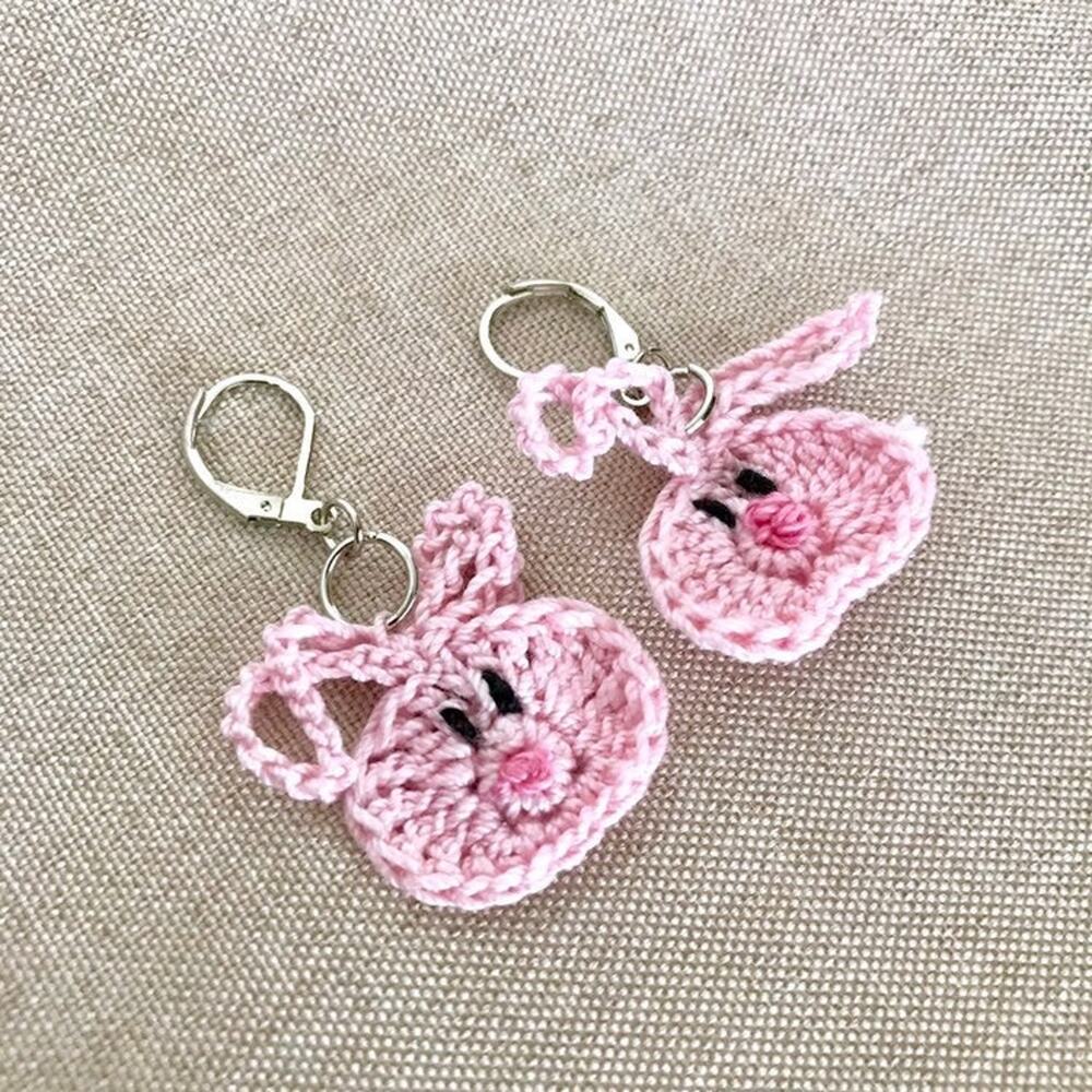 Crochet Pink Bunny Face Earrings